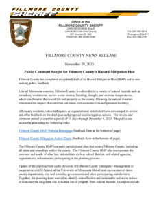 FILLMORE COUNTY NEWS RELEASE